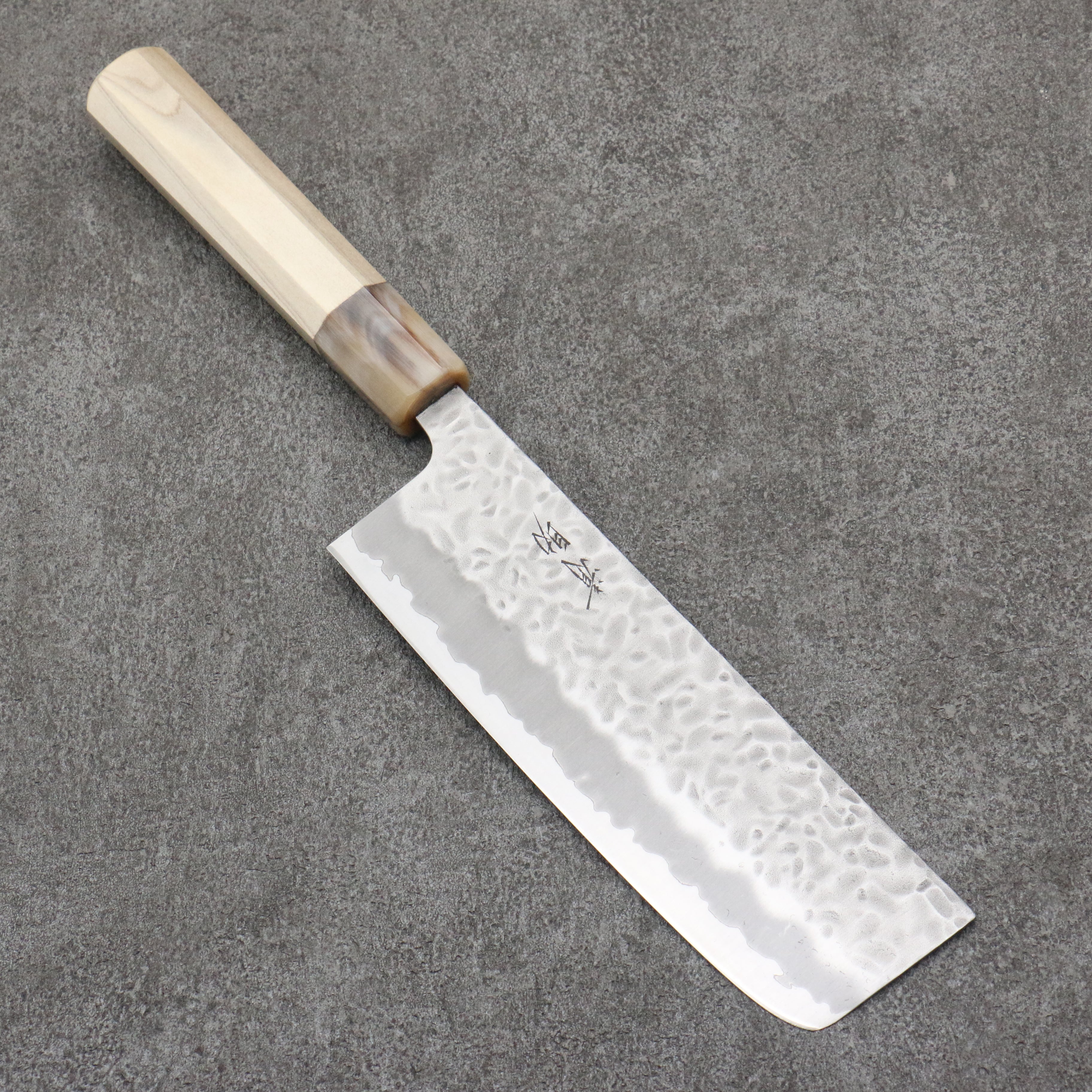 Premium Seisuke Kumo White Steel No.1 Hammered Nakiri Knife 165mm with Magnolia Wood Handle - Japanese Chef Knife for Vegetable Chopping, Slicing & Food Prep in Professional & Home Kitchens