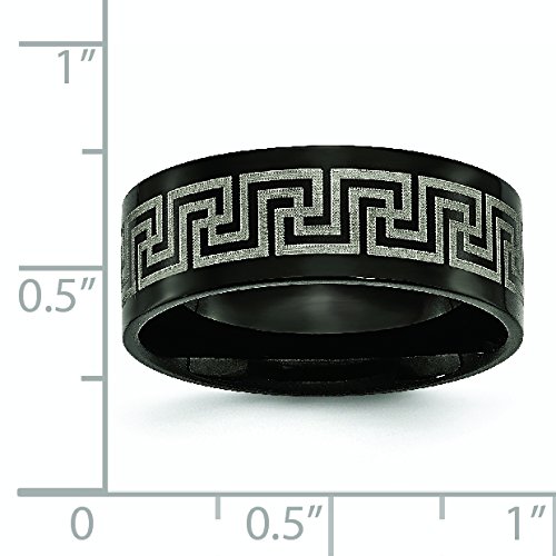 Men's Titanium Black IP-Plated Greek Key Laser Etched 8mm Brushed/Polished Wedding Band Ring - Durable & Stylish for Weddings, Anniversaries & Special Occasions