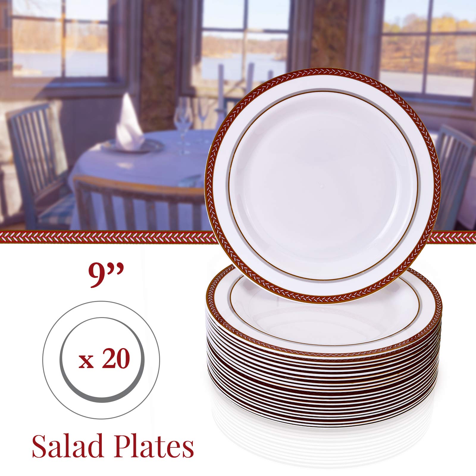 Elegant Red Christmas Plastic Plates Set - 20 Pack 9