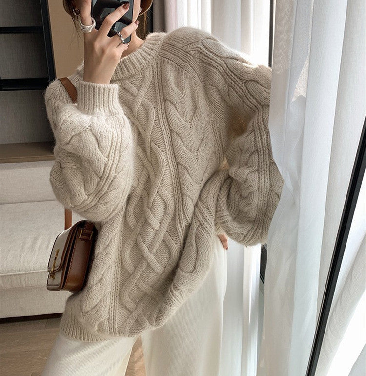 Women's Thick Knit Sweater for Autumn & Winter - Loose Fit Round Neck Pullover | Cozy Casual Wear for Fall & Winter Outfits