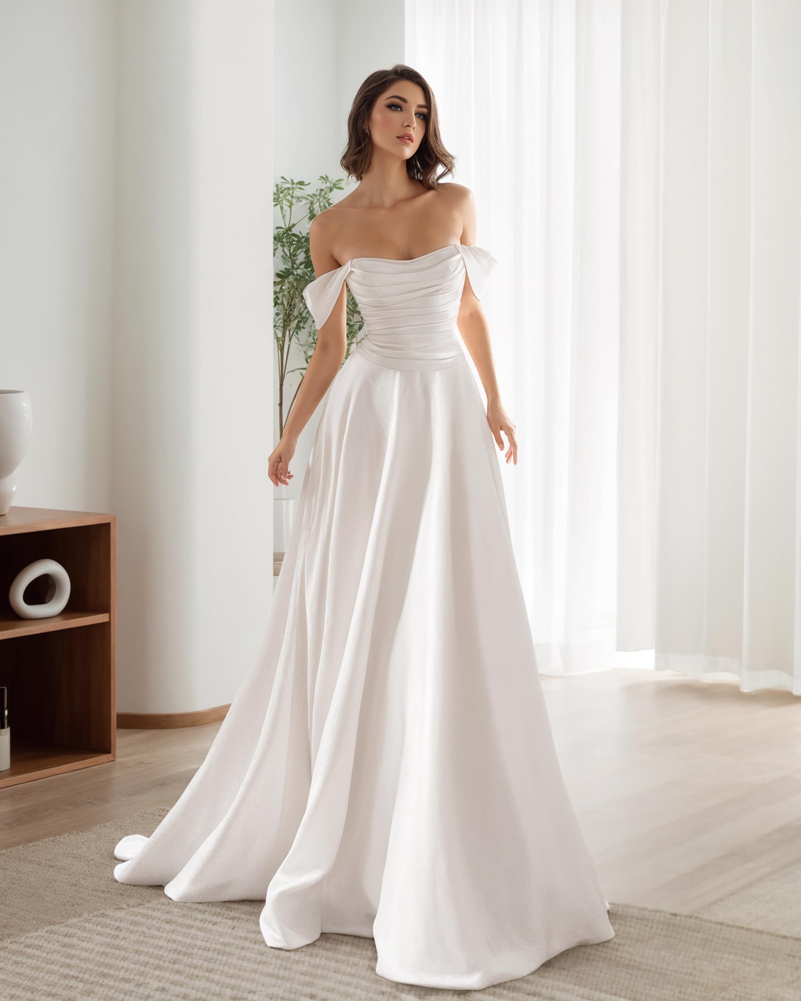 JAEDEN 2025 Satin A-Line Wedding Dress for Bride with Pleat Sweetheart Neckline - Elegant Bridal Gown for Church Ceremony, Beach Wedding & Reception