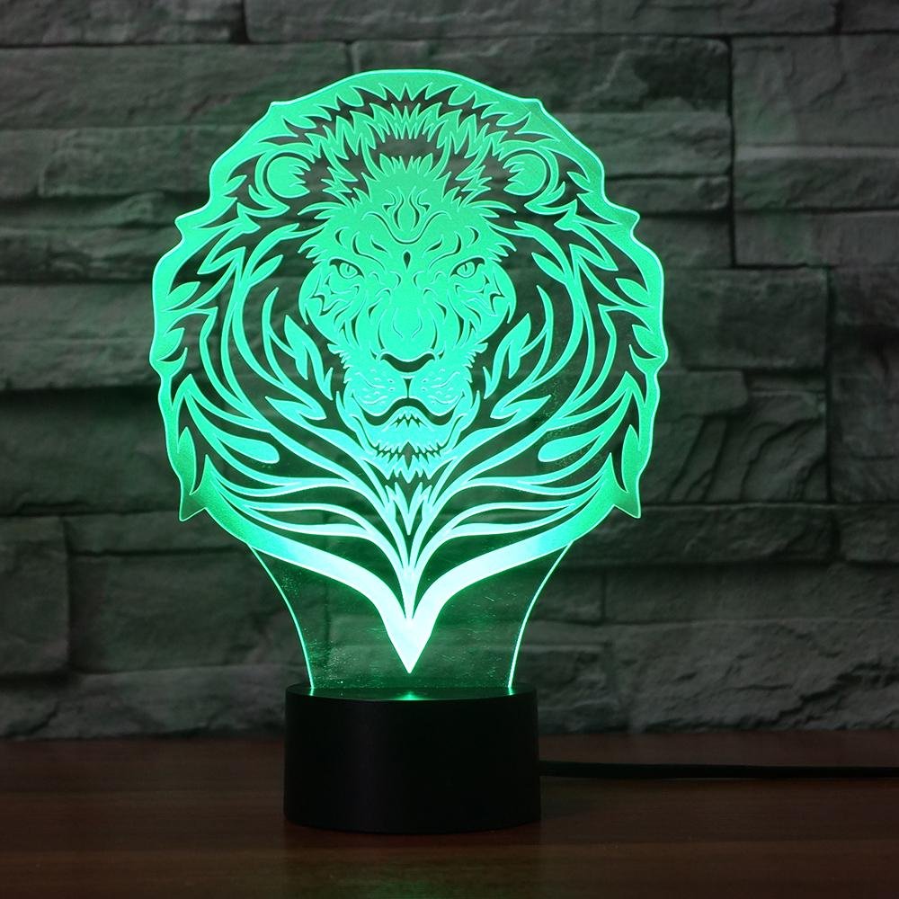 3D Lion Night Light - Touch Switch LED Table Lamp with 7 Color Changing Modes, Optical Illusion Desk Decor for Kids Room, Christmas Gift, Birthday Present, Home Decoration (Perfect for Nursery, Bedroom, Study Desk & Gift Occasions)