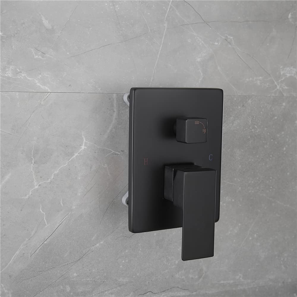 Square Rainfall Shower Head and Handheld Spray Combo - Matte Black Bathroom Shower System with Mixer Valve Trim Kit - Perfect for Modern Home Spa Experience and Relaxing Rainfall Shower