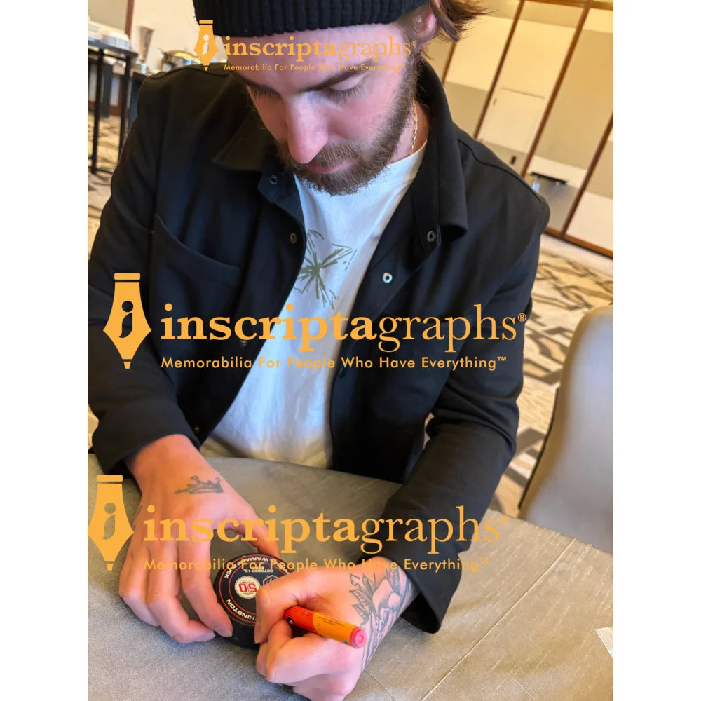 Logan Thompson Autographed Washington Capitals Game-Used Puck - First NHL Win Debut - Collectible Hockey Memorabilia for Fans & Sports Enthusiasts - Perfect for Display, Gifts, and Sports Collections