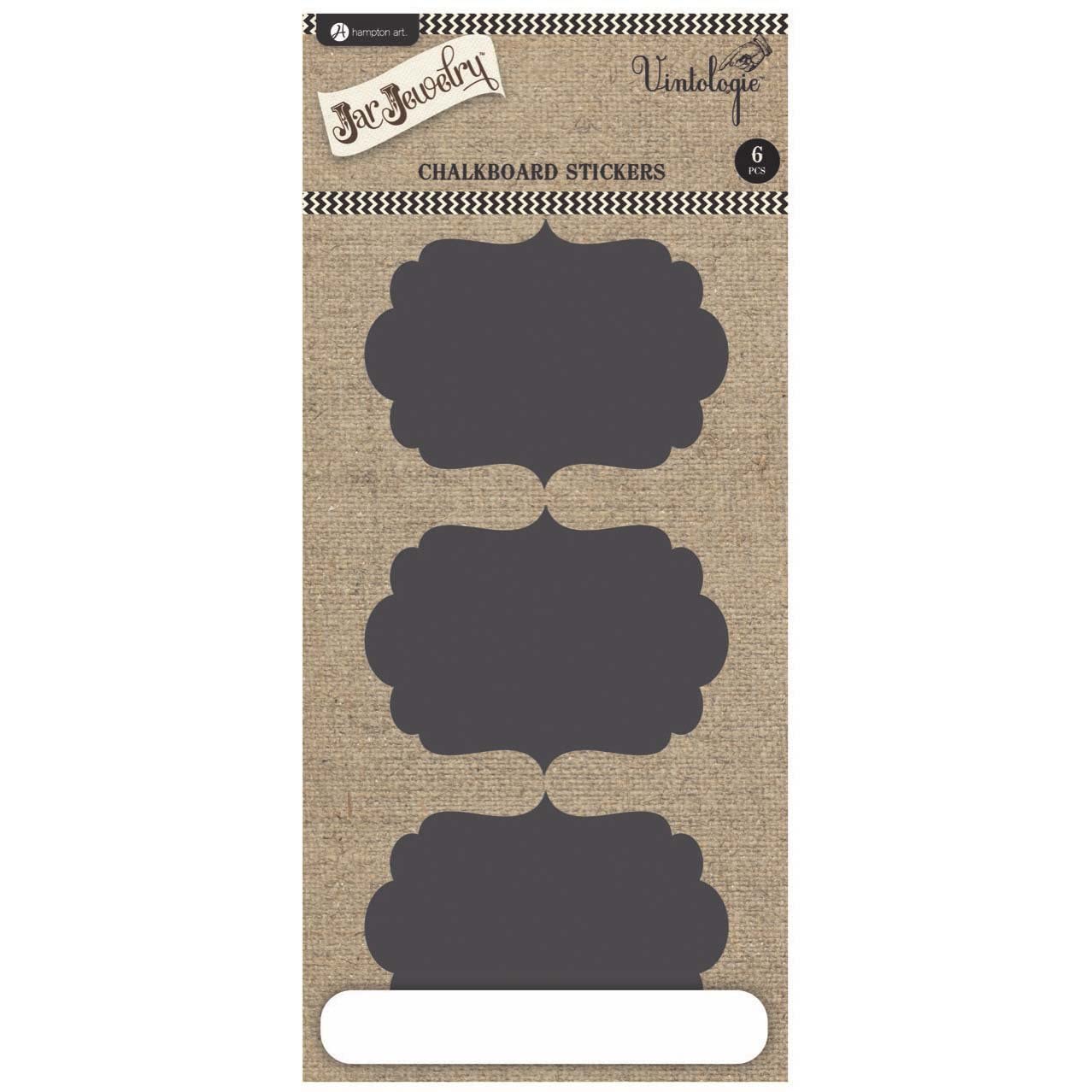 Hampton Art Vintologie Jar Jewelry Chalkboard Stickers - Set of 6 Reusable Chalkboard Labels for DIY Crafts, Pantry Organization & Gift Wrapping - Includes Chalk for Easy Labeling