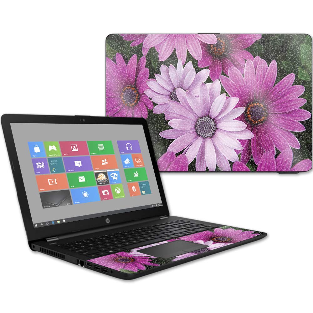 MightySkins Glossy Glitter Skin Cover for HP 15t Laptop 15.6 Inch (2017 Model) - Purple Flowers Design | Protective & Durable High-Gloss Finish | Easy to Apply, Remove & Change Styles | Made in USA | Perfect for School, Work & Travel Accessories