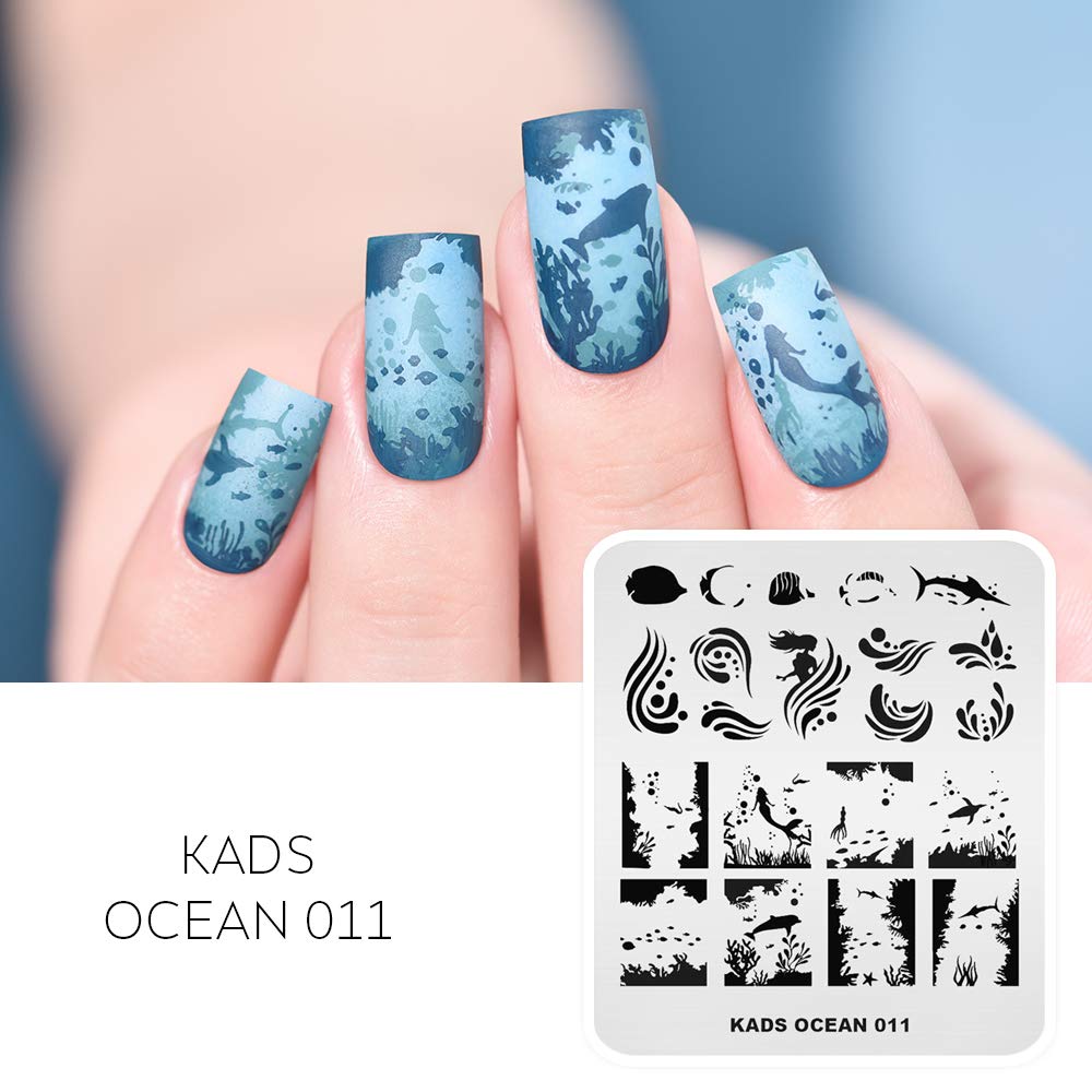 Premium KADS Nail Art Stamping Plates - Ocean Golden Fish Design (OC011) for DIY Manicure & Nail Stamping | Professional Nail Art Tools for Salon & Home Use | Perfect for Parties, Weddings & Special Occasions