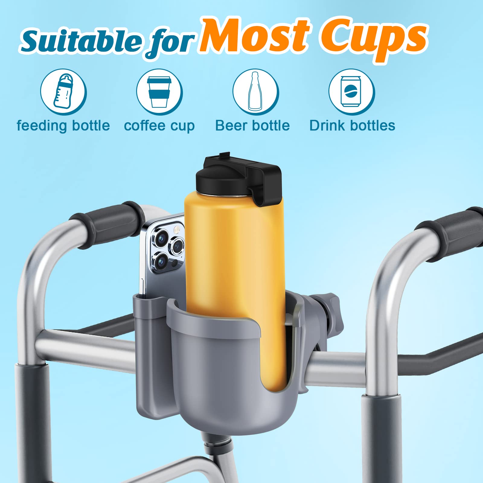 Premium Universal Stroller Cup Holder with Phone Pocket - 2-in-1 Adjustable Bottle Holder for Wheelchairs, Bikes, Walkers & Pushchairs | Perfect for Parents, Caregivers & Outdoor Enthusiasts