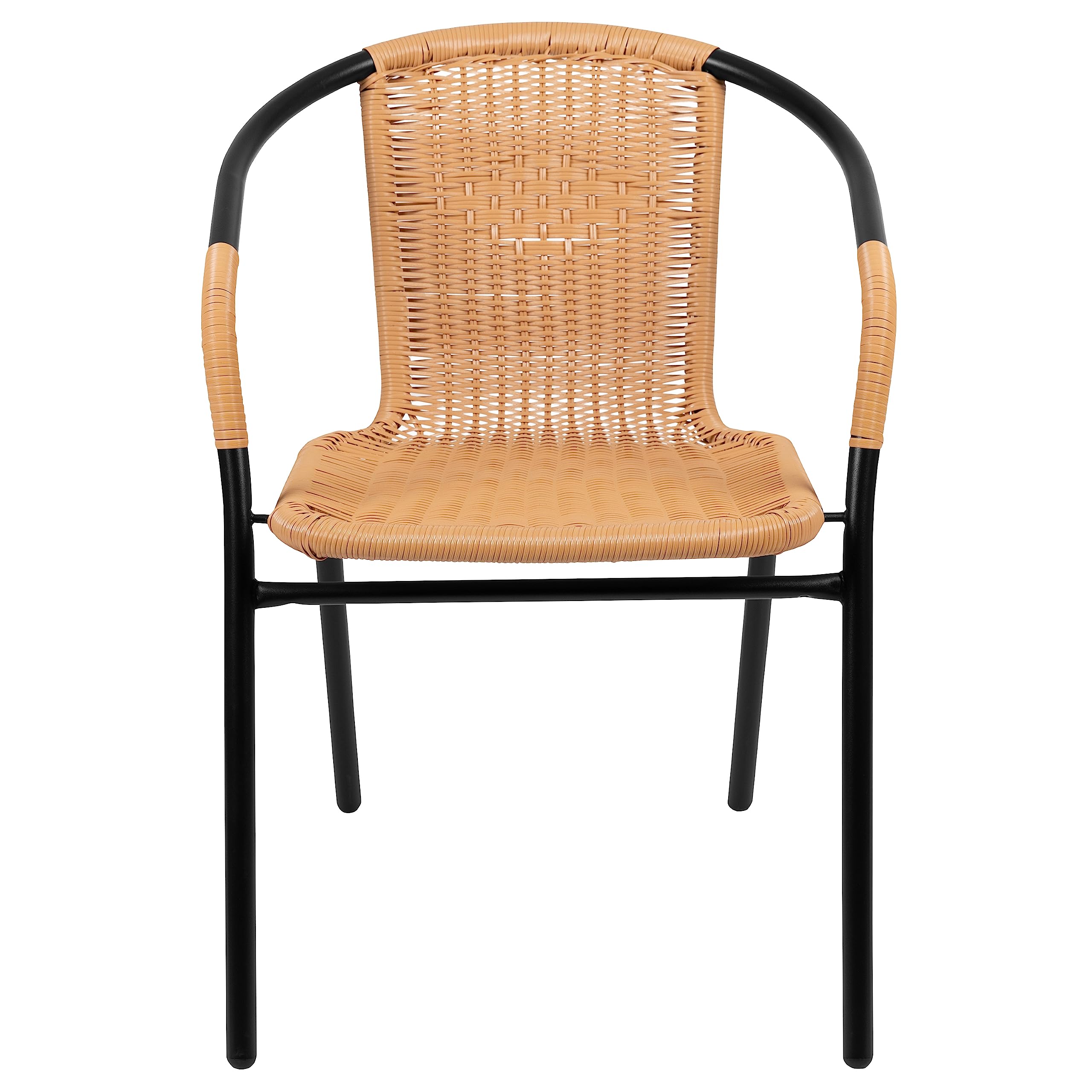 Flash Furniture Lila 4-Pack Beige Rattan Stackable Chairs for Indoor & Outdoor Use - Stylish Dining Chairs for Restaurants, Cafes, Patios & Home Decor
