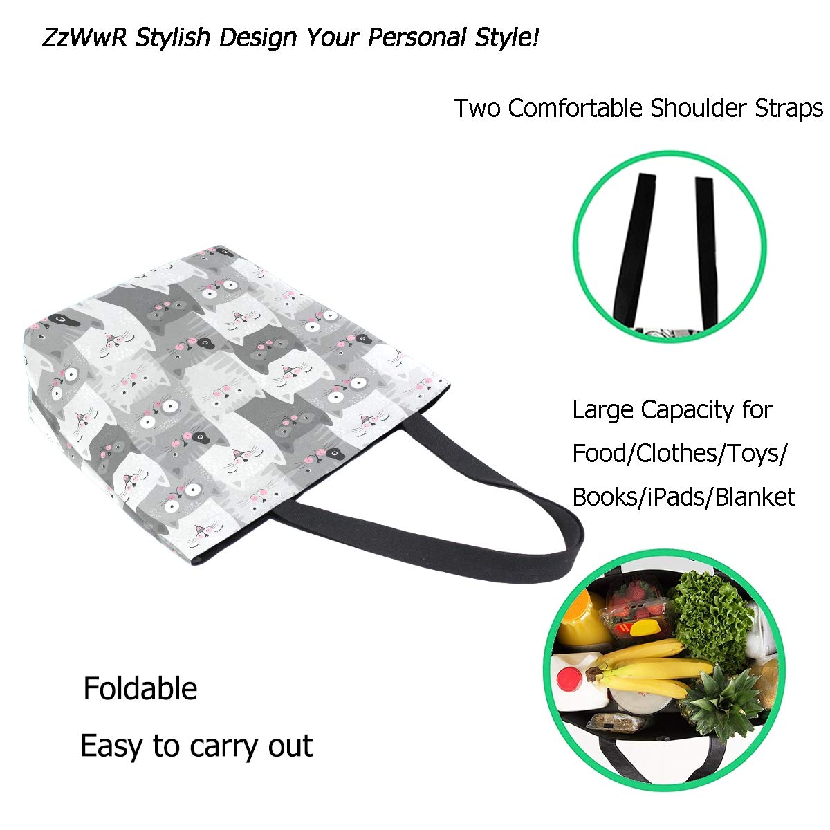 Stylish Printed Extra Large Shoulder Tote Bag for Women - Durable Beach Travel Weekender, Gym & Grocery Shopping - Perfect for Work, Vacation & Everyday Use