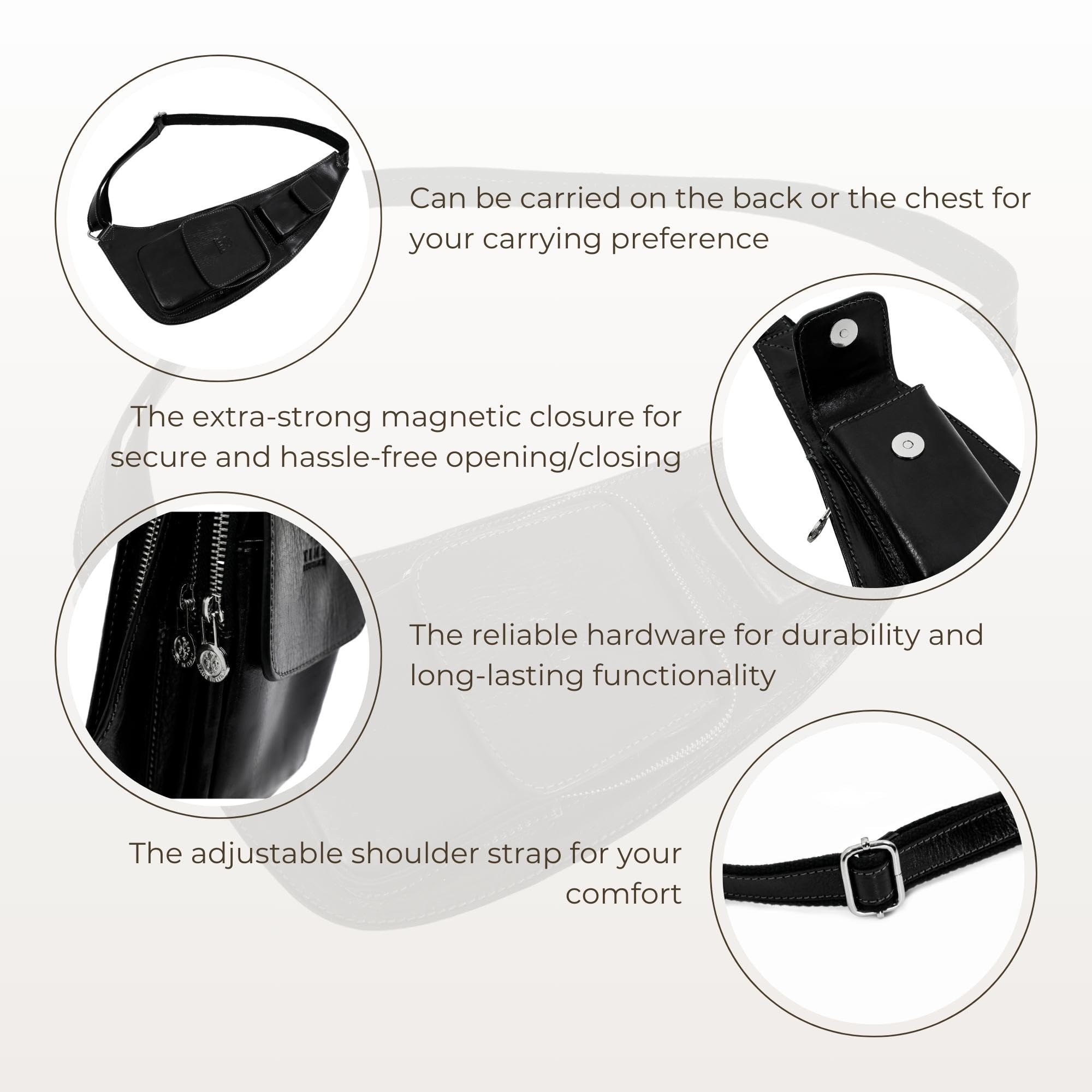 Premium Genuine Leather Sling Bag - Unisex Crossbody Messenger Bag - Handcrafted Shoulder Bag & Backpack Alternative - Perfect for Travel, Work & Daily Commute