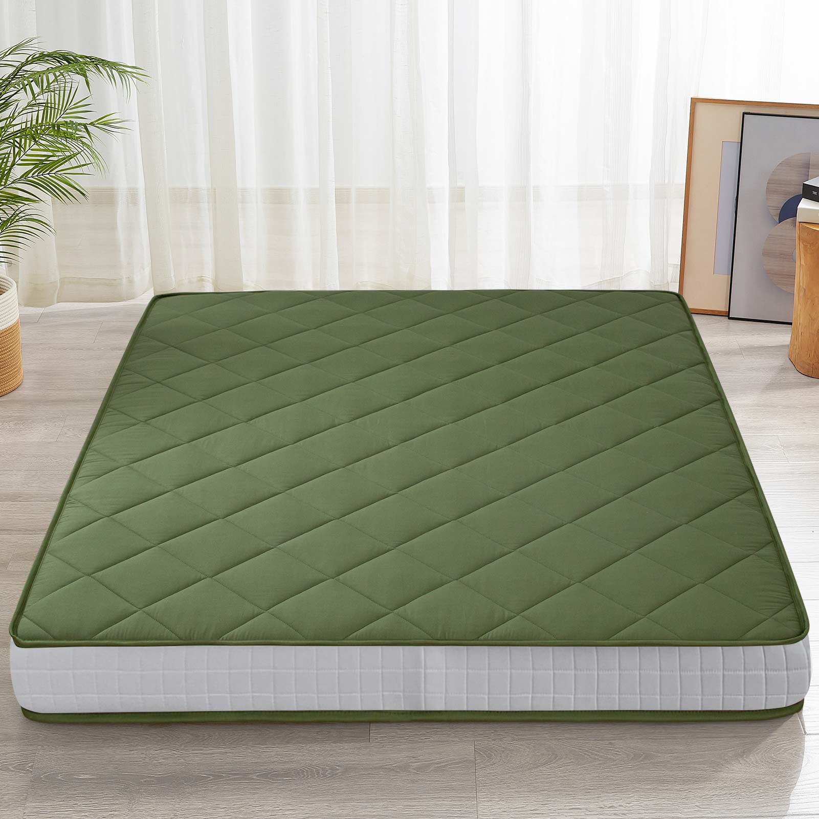MAXYOYO 6-Inch Extra Thick Floor Futon Mattress with Diamond Quilting - Green - Comfortable Guest Bed, Floor Cushion for Living Room, Dorm, or Camping