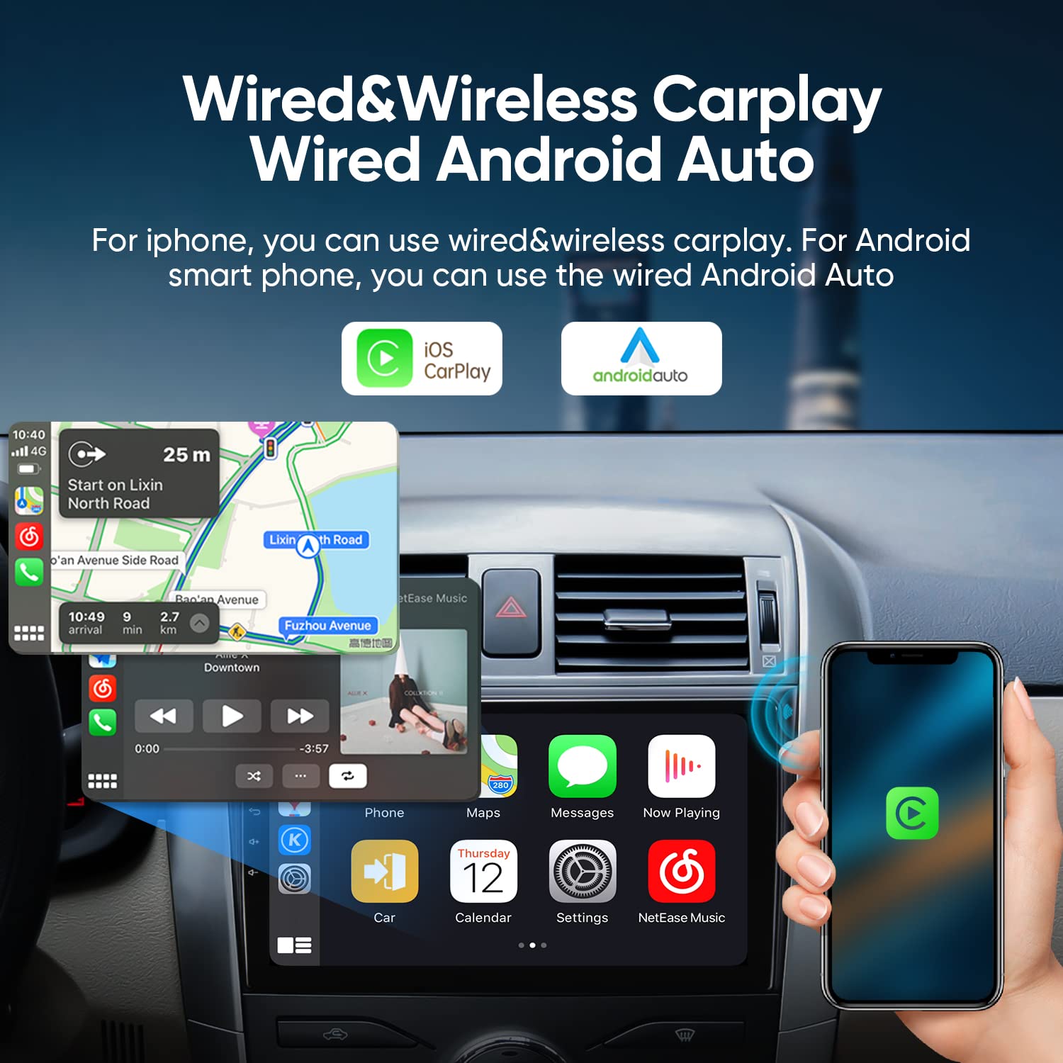 2008-2013 Toyota Corolla Car Stereo with Wireless CarPlay & Android Auto - Plug & Play, Steering Wheel Control, 5G WiFi, Bluetooth 5.0, GPS Navigation - Perfect for Commuting & Road Trips