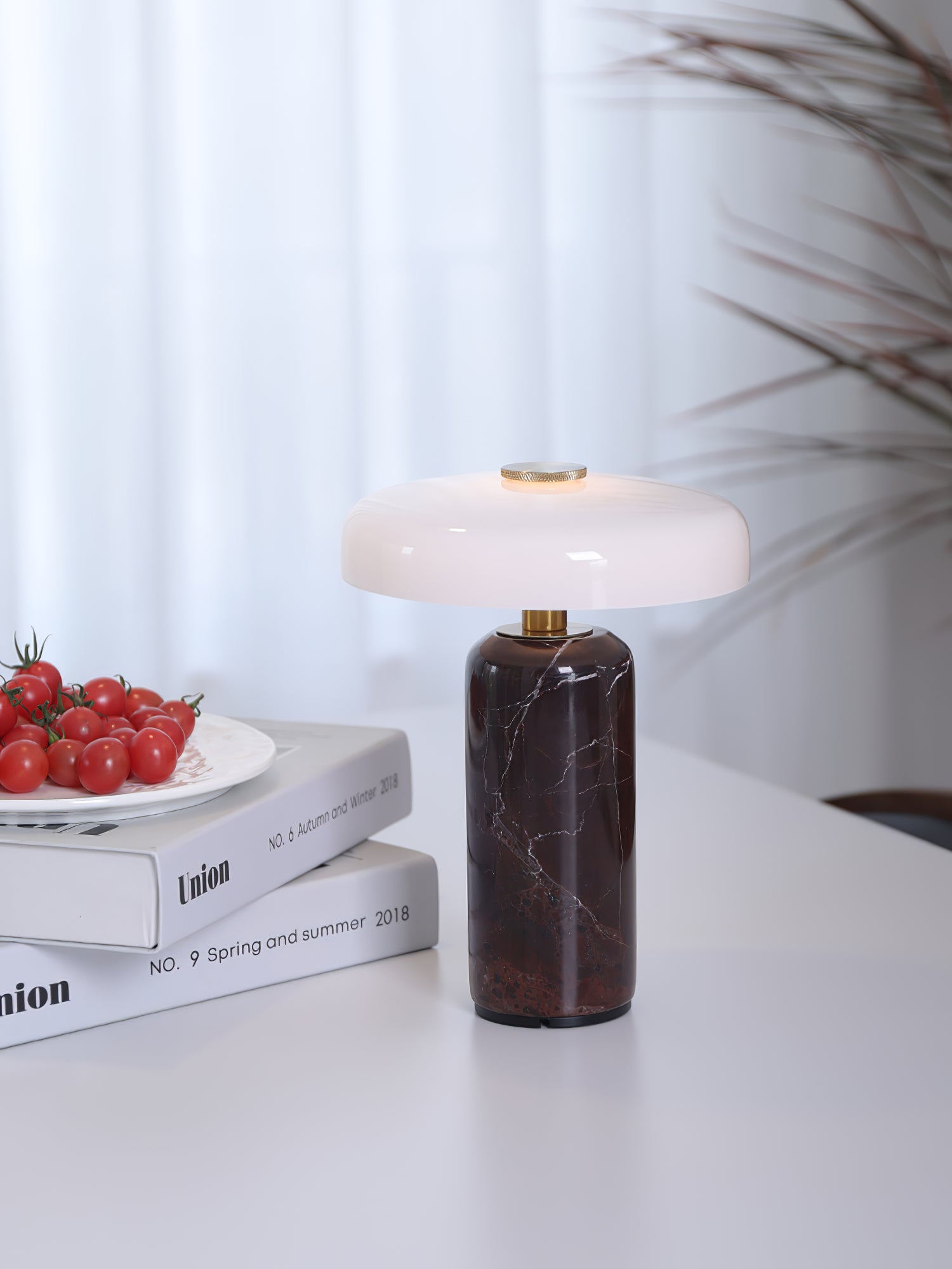 Lunara Marble Table Lamp - Modern Home Decor, Bedside & Living Room Lighting - Elegant Nightstand Lamp for Bedroom, Office, or Study Desk