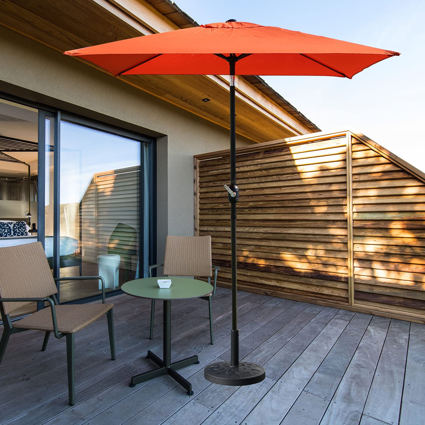 6.5 Ft Square Patio Umbrella with Heavy Duty Base - Outdoor Market Umbrella for Garden, Lawn, Deck, Backyard & Pool - UV Protection & Wind Resistant (Orange) | Perfect for Outdoor Dining, Lounging & Shade