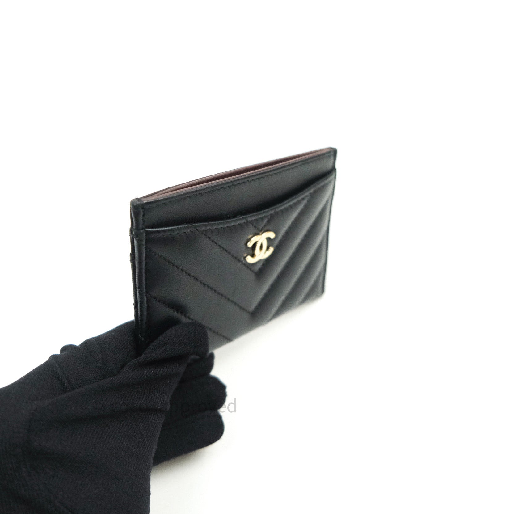 Chanel Chevron Classic Black Lambskin Card Holder with Gold Hardware - Slim Wallet for Women, Perfect for Everyday Use & Travel