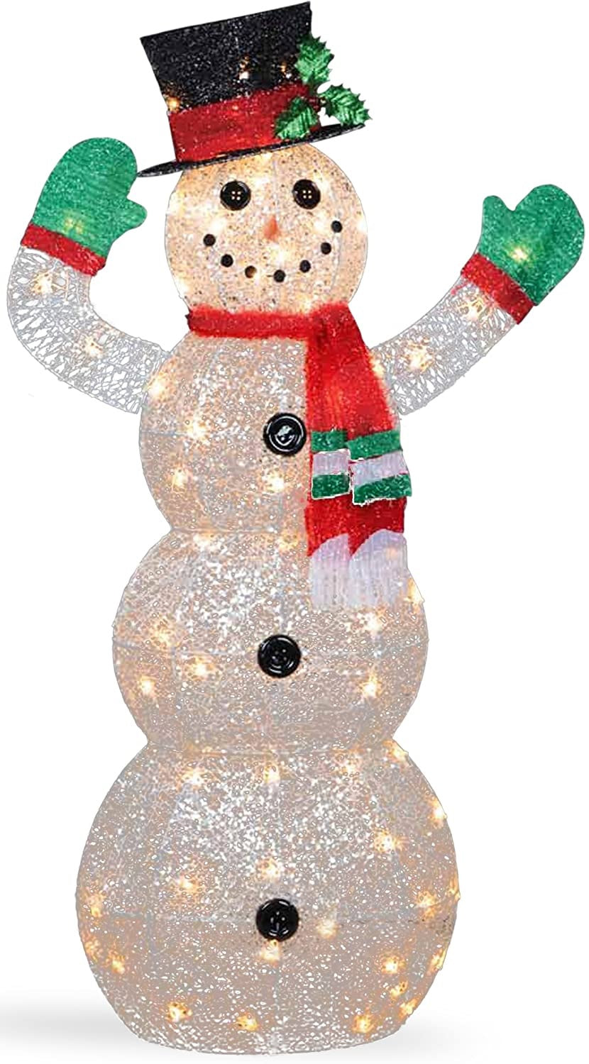48-Piece Crystal Snowman Sculpture with 70 Clear LED Lights - Elegant Holiday Decor for Christmas Tree, Home, Office & Winter Wedding Centerpiece