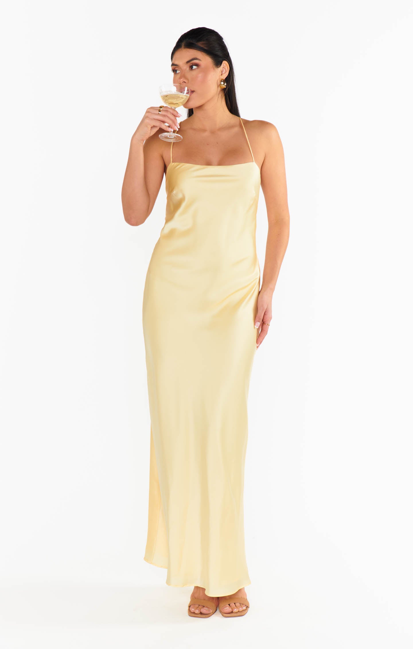 Dani Slip Dress - Pale Yellow Luxe Satin Midi Dress for Women | Elegant Evening Gown & Party Wear | Perfect for Weddings, Cocktails, and Special Occasions