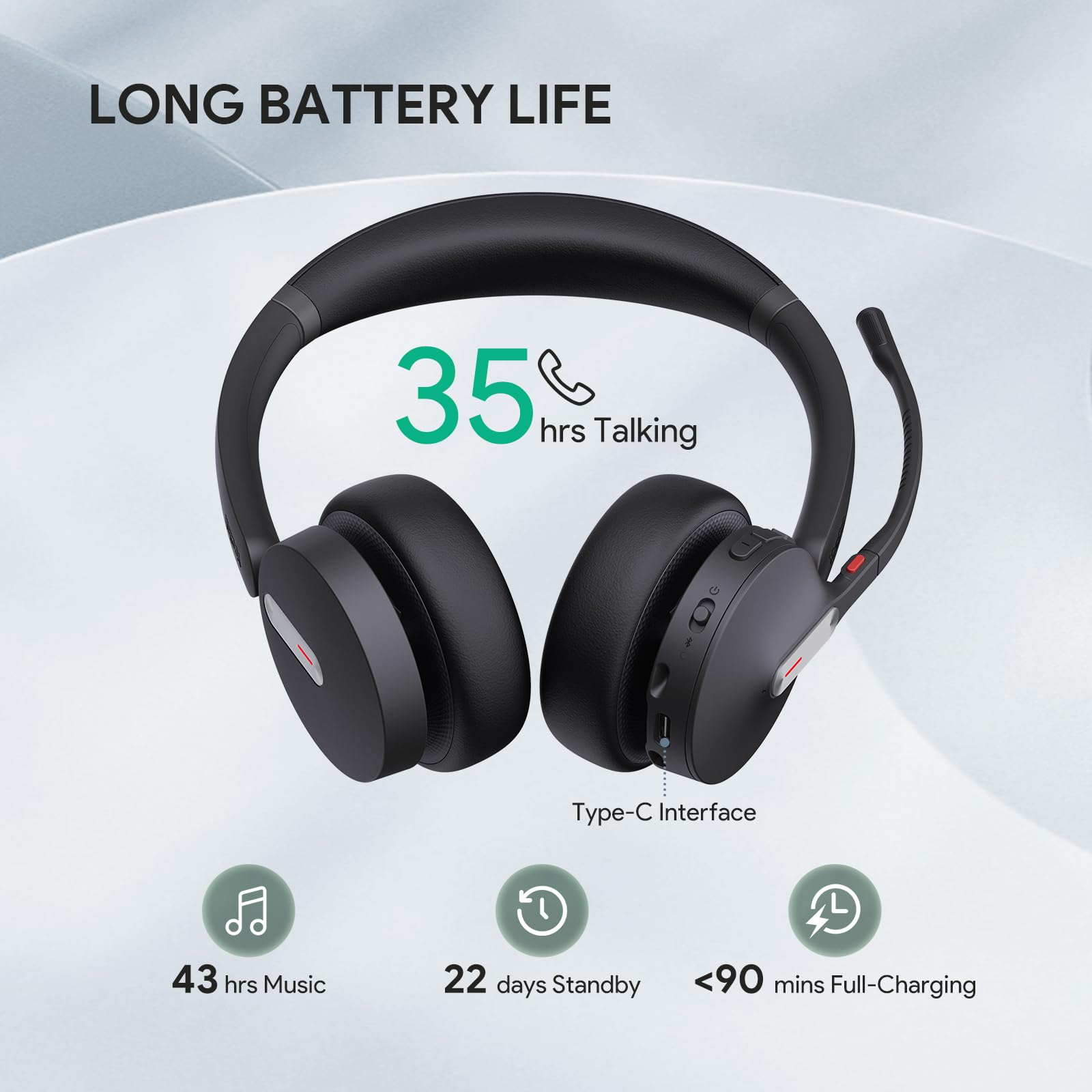 Yealink BH70 UC Wireless Bluetooth Headset with Microphone - Noise Cancelling Headphones for Computer, 35 Hours Battery Life, Lightweight 147g for Open Office | Perfect for Remote Work, Video Conferencing & Call Center Use