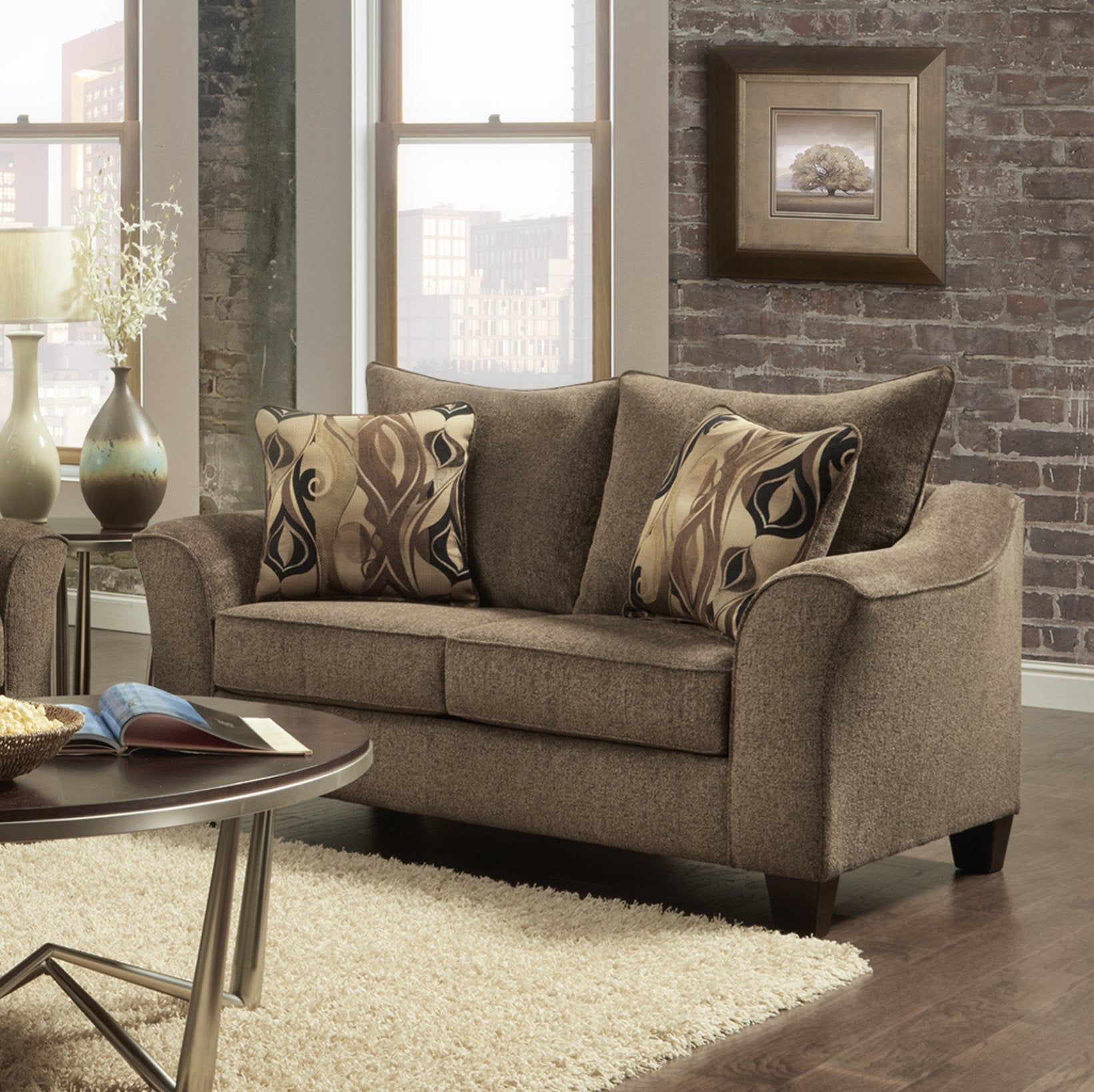 Camero Cafe Fabric Pillowback Loveseat - Comfortable Small Sofa for Living Room, Apartment & Cozy Spaces | Perfect for Relaxing, Reading & Entertaining Guests