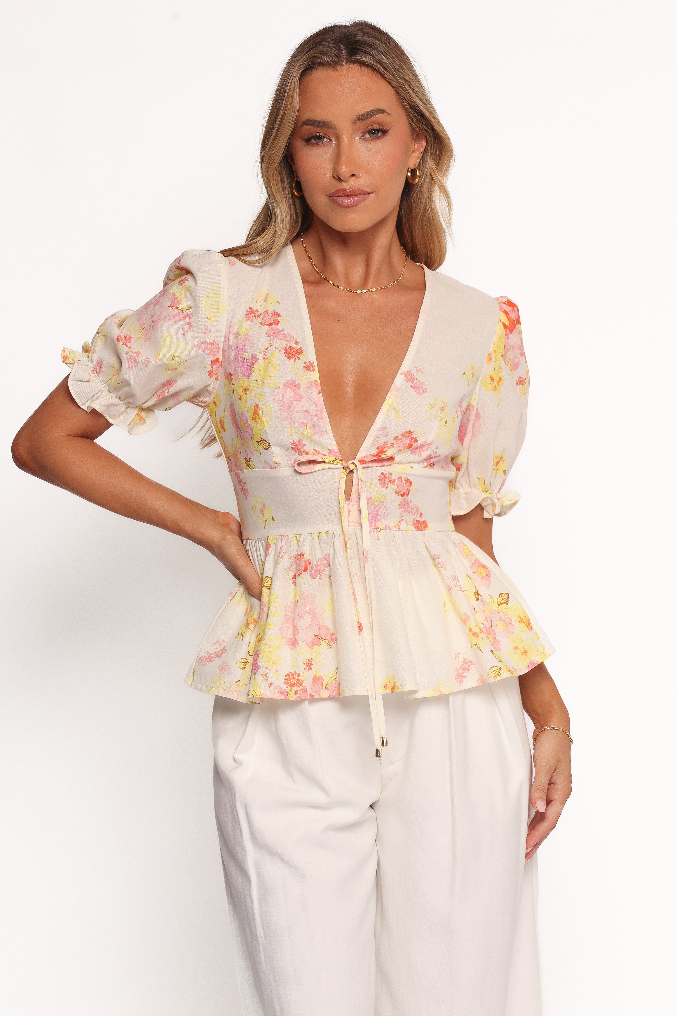 Duchess Top - Pink Floral Print Women's Blouse | Elegant Summer Tops for Casual Wear & Date Night Outfits