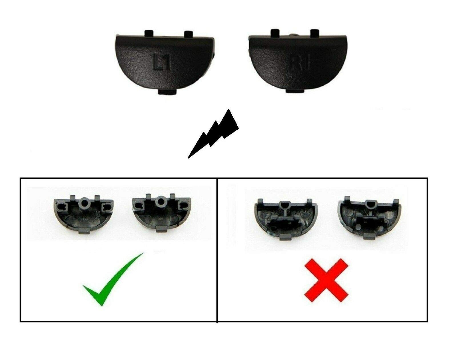 Replacement Trigger Buttons for Sony PlayStation 4 DualShock 4 Controller - L1 L2 R1 R2 Bundle with 2 Clips & Springs - Black PS4 Accessories - Perfect for Gaming Repairs & Controller Maintenance