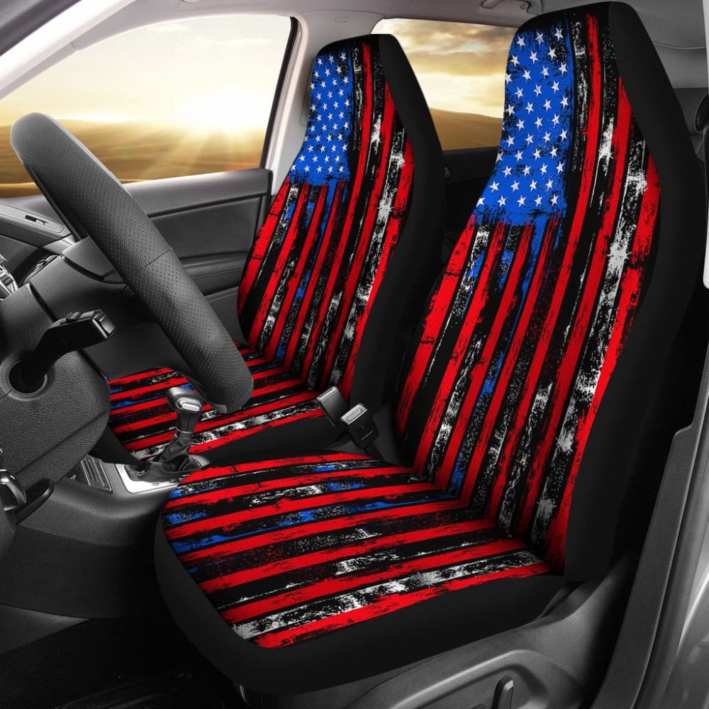 Thin Red Line American Flag Car Seat Covers - Durable & Stylish for Trucks, SUVs & Police Vehicles - Perfect for Patriotic Drivers & First Responders