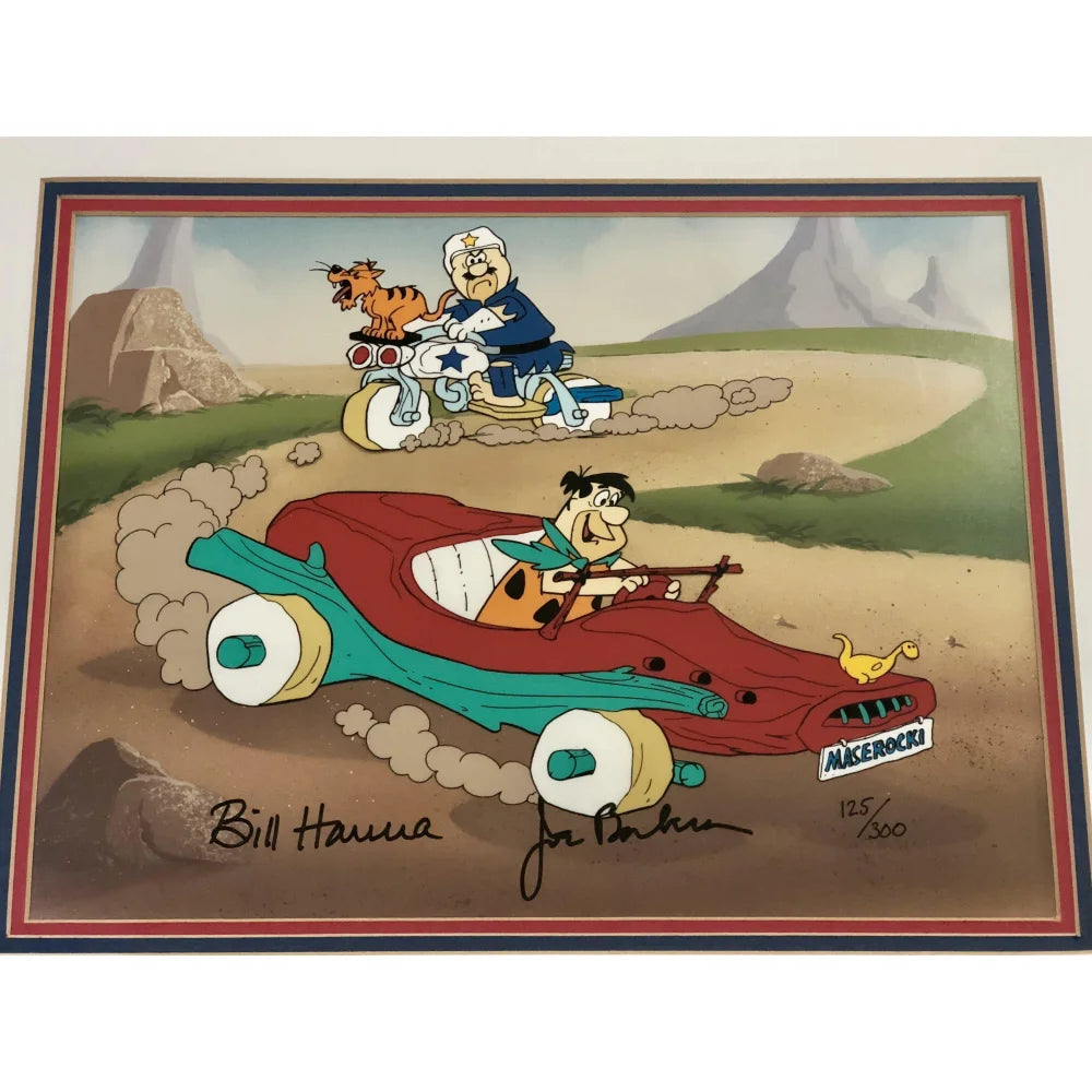 Flintstones Hand Painted Hanna Barbera Signed Animation Cel Framed Limited Edition #/300 with JSA COA - Vintage Cartoon Collectible for Home Decor & Animation Memorabilia Display