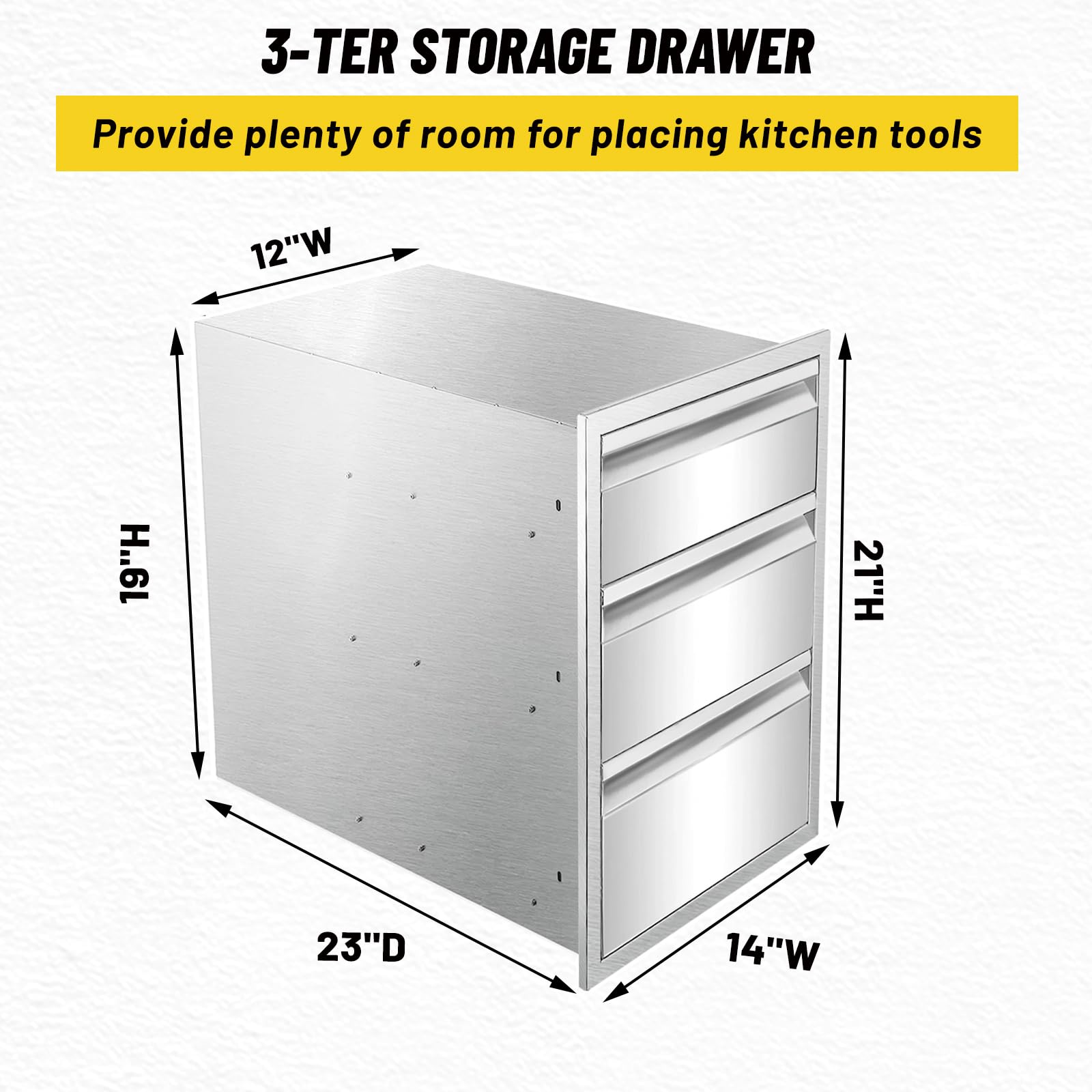 Stainless Steel Triple Drawer Outdoor Kitchen Cabinet - 14