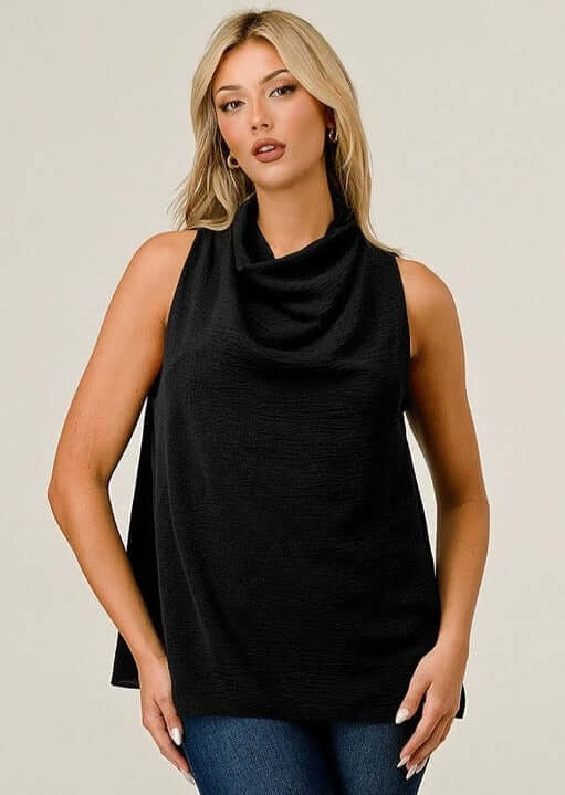 Flattering & Versatile Black Satin Sleeveless Top for Women - Made in USA | Perfect for Evening Parties, Date Nights & Office Wear