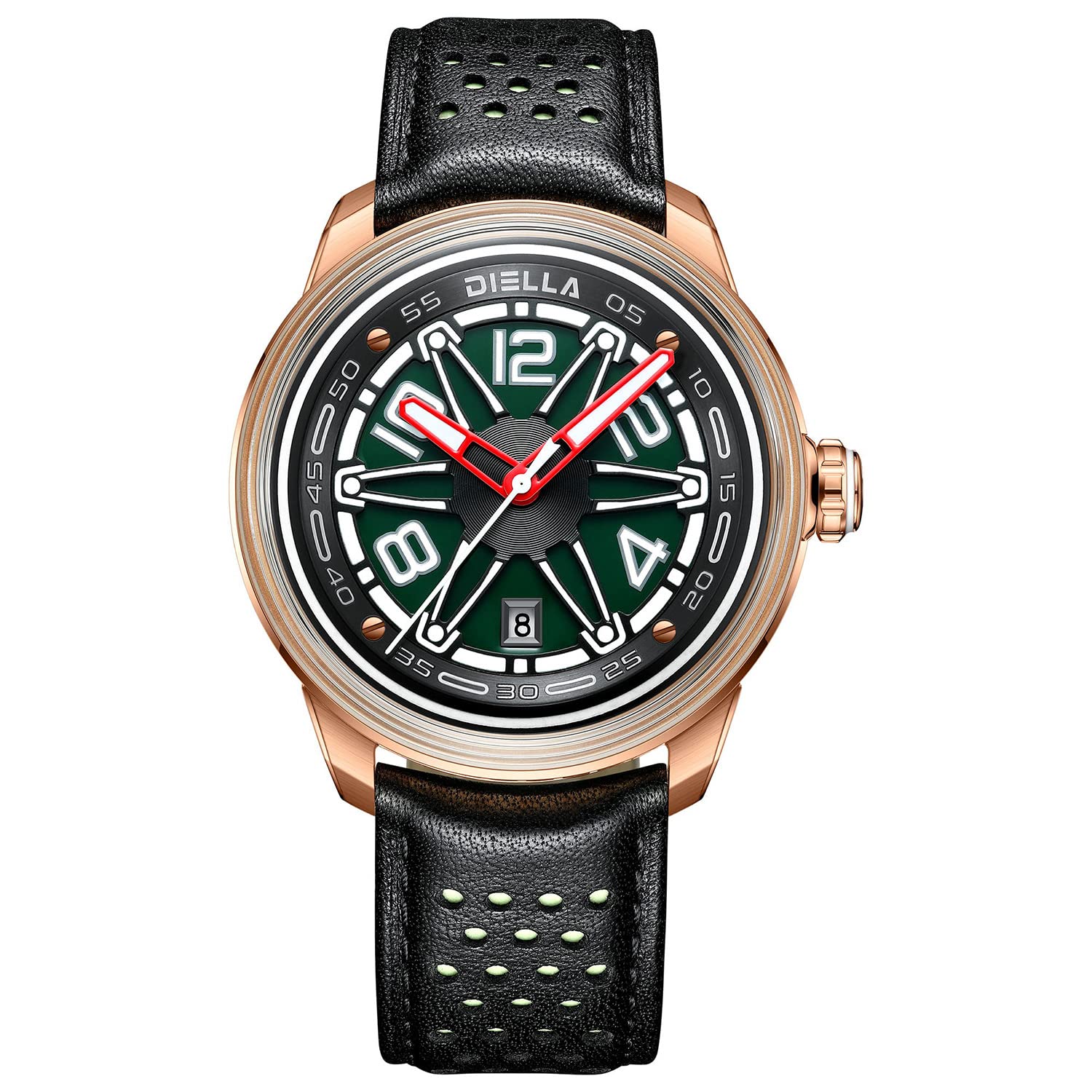 Diella Automatic Men's Watch - Black Leather Strap, Mechanical Movement, Waterproof, Luminous Hands, Date Display (Model AD6029) | Perfect for Business, Formal Occasions & Everyday Wear