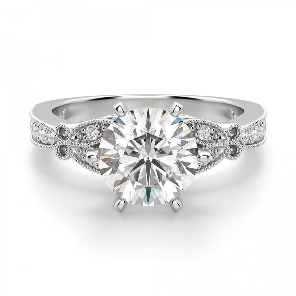 3 CT Round Moissanite Engagement Ring Wedding Bridal Set, Diamond Alternative Solitaire Halo Ring in Vintage Silver - Perfect for Proposals, Anniversaries & Special Occasions