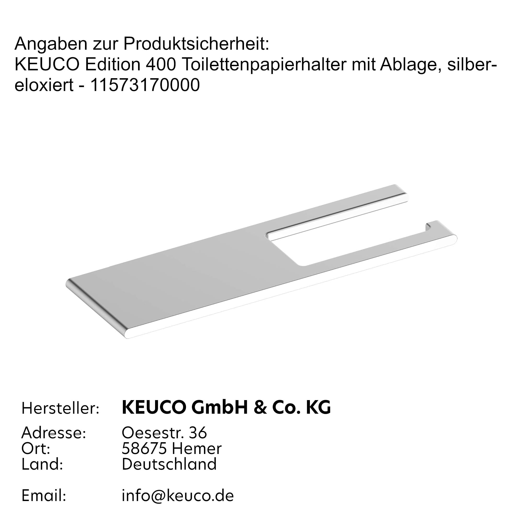 Keuco Edition 400 Toilet Paper Holder with Shelf - Solid Aluminum Bathroom Organizer (Model 11573170000) - Perfect for Modern Bathrooms, Powder Rooms & Guest Baths