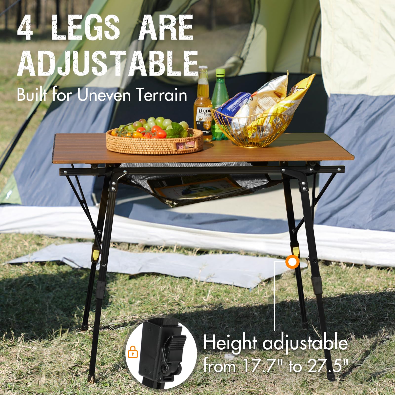 Ultra Lightweight Portable Folding Camping Table - Adjustable 4-Leg Aluminum Roll-Up Design with Carry Bag for Outdoor Adventures, Backyard BBQs, Picnics & Travel | Perfect for Camping, Hiking, Beach Trips & Tailgating