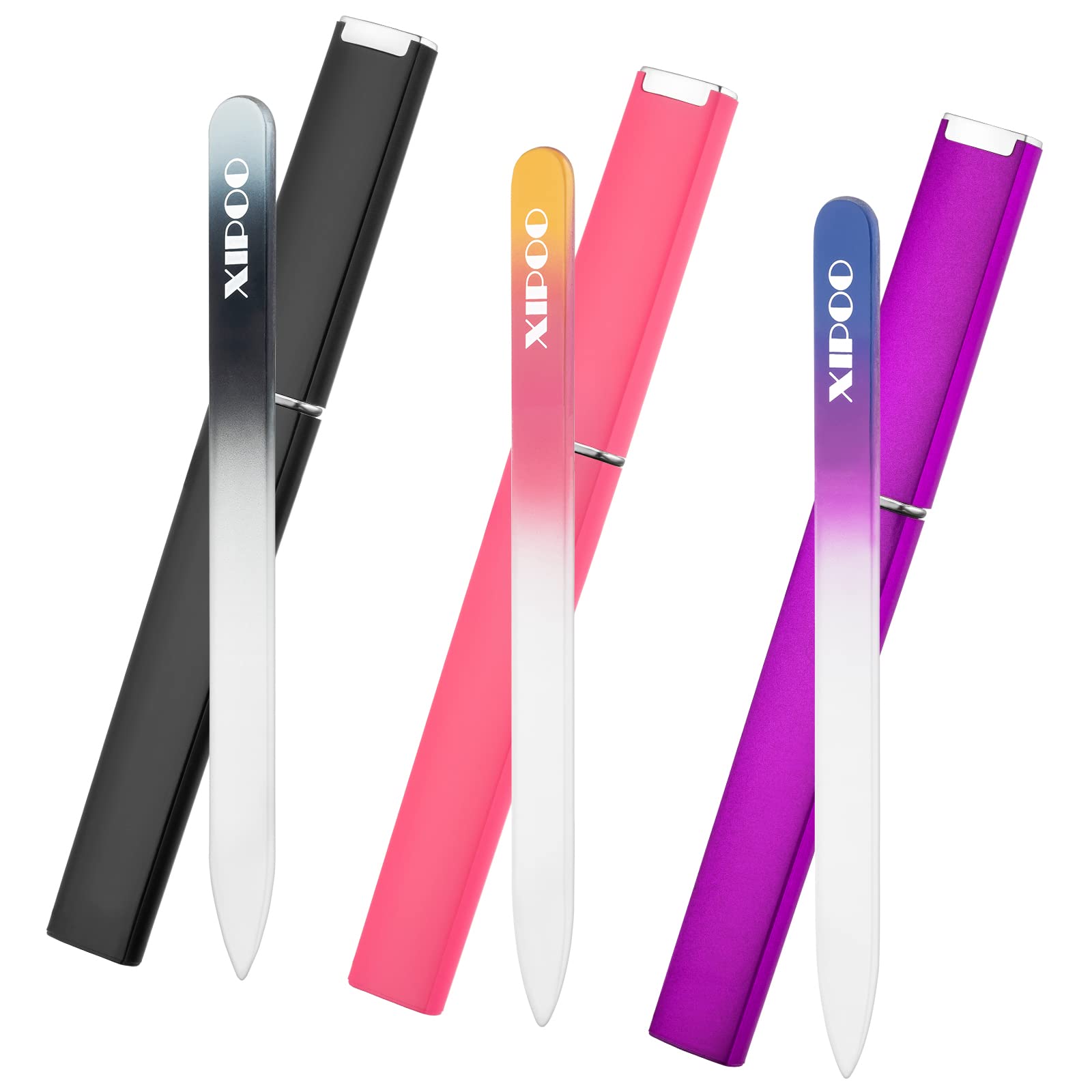 Premium Glass Nail Files 3 Pack with Case - Crystal Nail File for Natural Nails - Professional Salon Manicure Tool - Perfect Gift for Women & Girls - Ideal for Home, Travel & Salon Use - By XIPOO