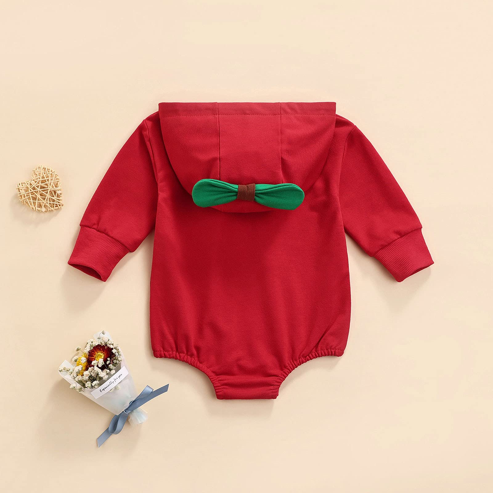 Adorable Baby Girl Jumpsuit - Cute Letter Print Long Sleeve Hooded Romper for Newborns | Fall & Winter Warm Bodysuit with Fruit Design | Perfect for Family Photos, Playdates & Holiday Outfits