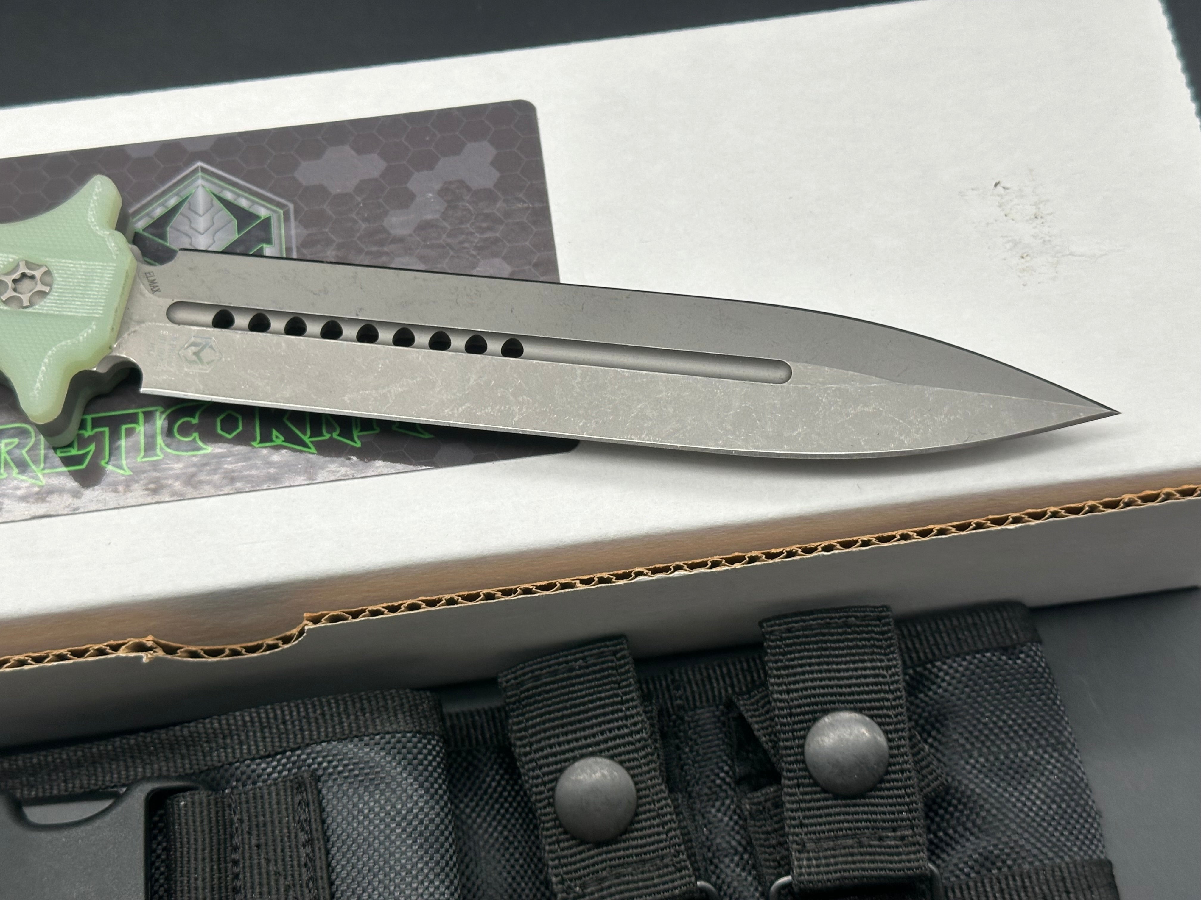 Heretic Knives Nephilim Fixed Blade Knife - Premium Natural Jade G10 Handle - Tactical Survival, Outdoor Camping & Hunting EDC Tool