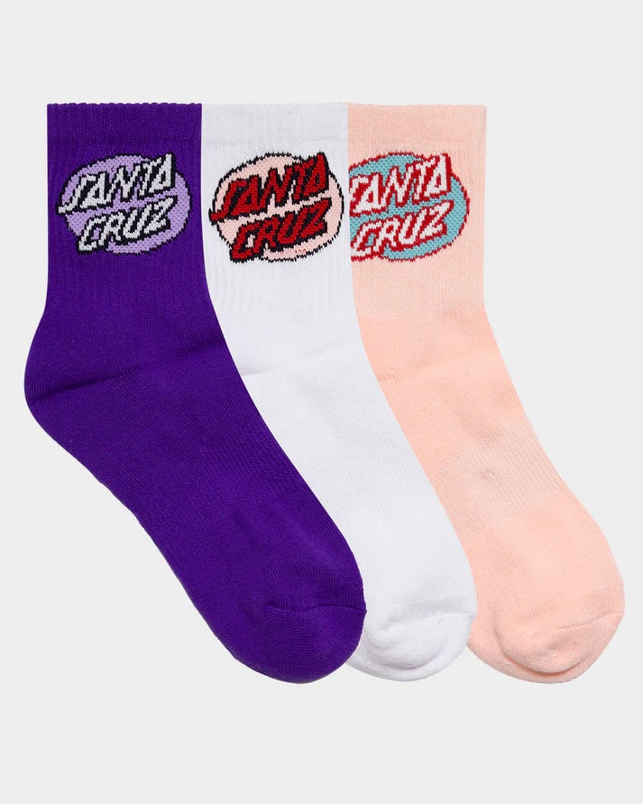 Santa Cruz Oval Dot Girls Mid Socks 3 Pack - Cute Ankle Socks for Teens & Kids - Perfect for School, Sports & Everyday Wear