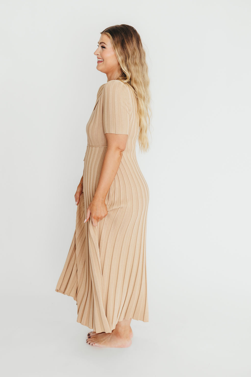 Oakley Ribbed Maxi Dress in Taupe - Bump Friendly Maternity Dress for Women, Comfortable Stretchy Pregnancy Dress for Everyday Wear, Perfect for Baby Showers, Maternity Photos & Casual Outings