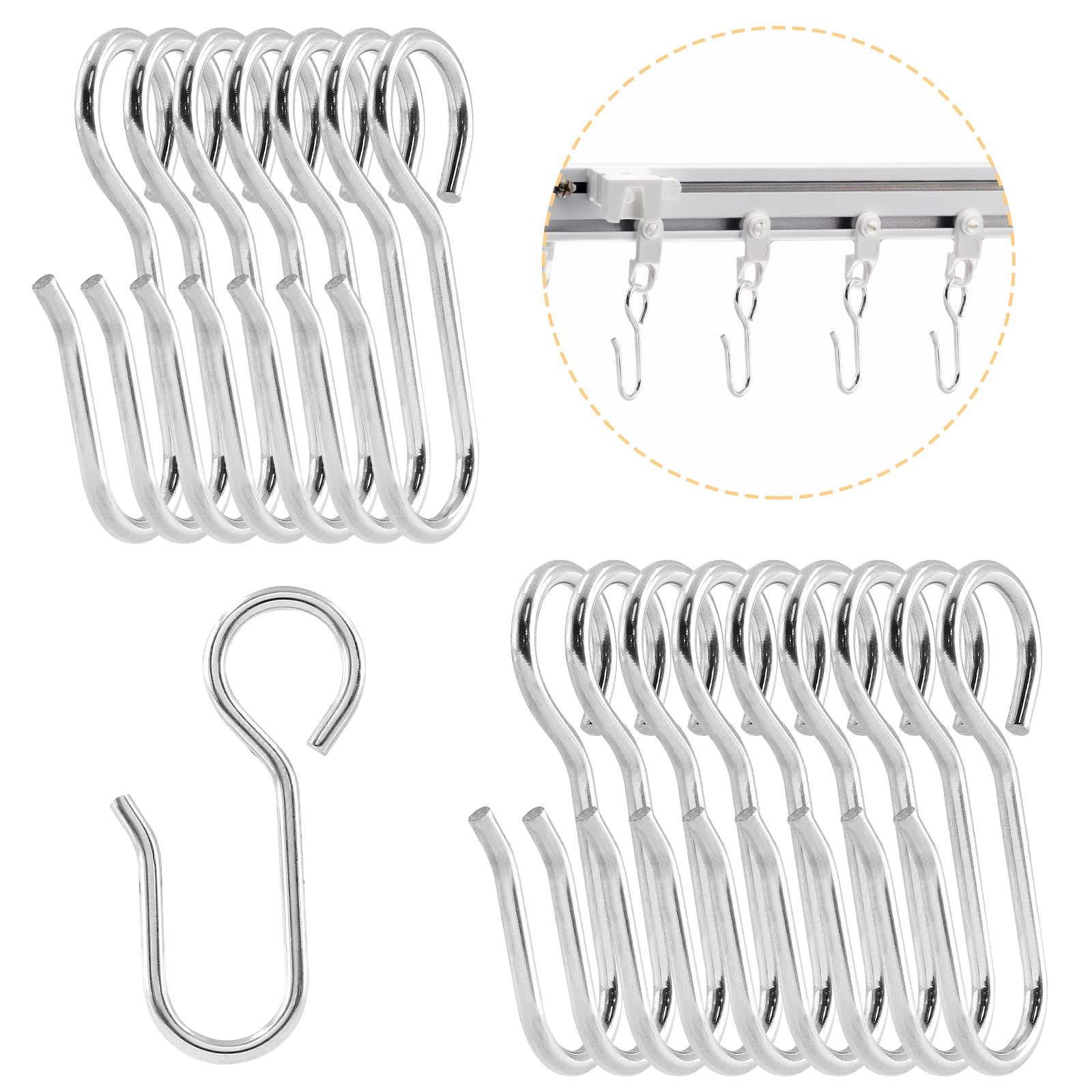 30Pcs Stainless Steel S-Shaped Curtain Track Hooks - Small Metal Drapery Hooks for Ceiling Drapes, Pin-On Curtains - Perfect for Home, Office & Hotel Window Treatments