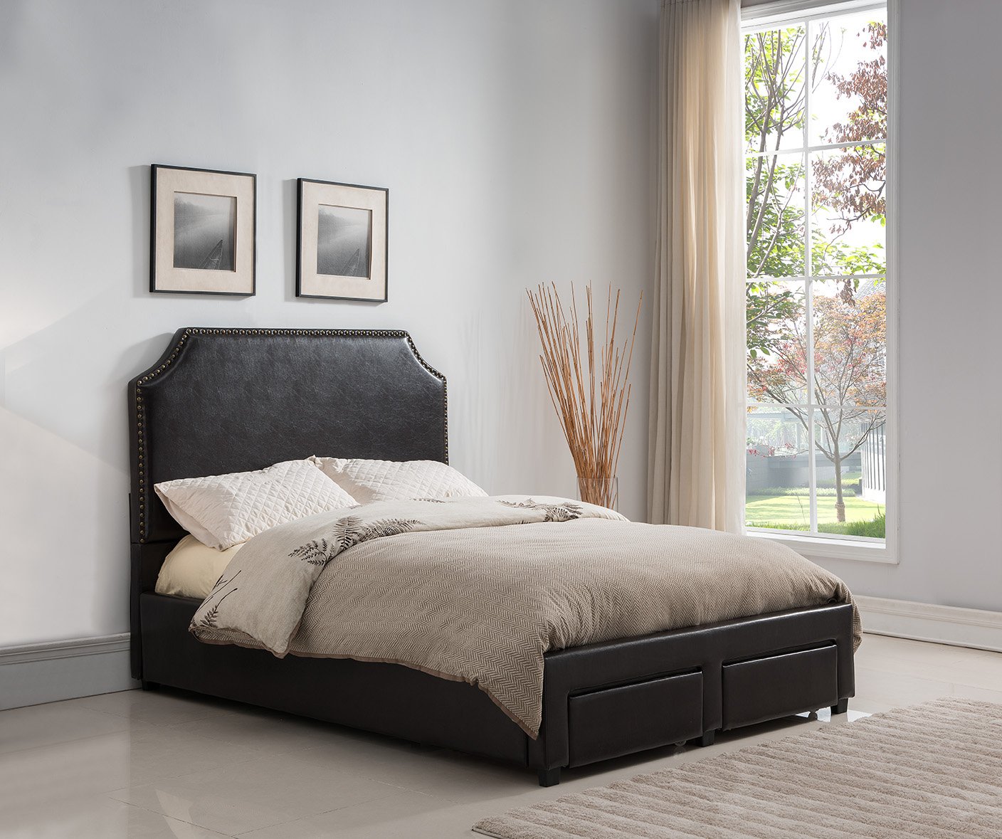 Kings Brand Faux Leather Dark Brown Nailhead Upholstered Platform Bed - Full Size Bed Frame with Sturdy Support for Modern Bedroom Decor | Perfect for Guest Rooms, Master Bedrooms & Small Spaces