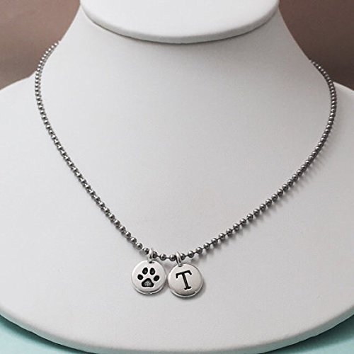 Personalized Dog Paw Print Necklace with Initial Charm - Custom Monogram Pet Jewelry for Dog Lovers, Perfect Gift for Pet Owners & Memorial Keepsake