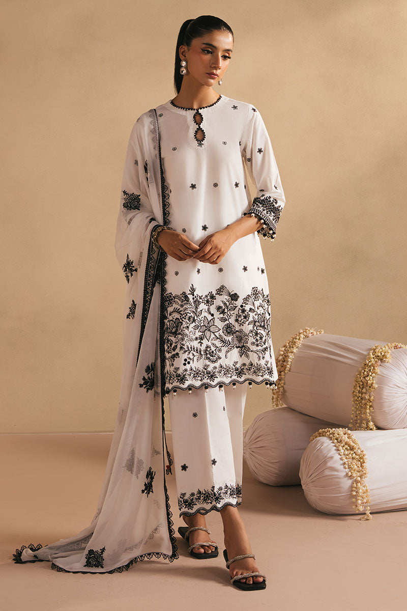 Monochrome Bliss 3-Piece Embroidered Lawn Suit for Women | Elegant Pakistani Formal Wear | Perfect for Weddings, Parties & Special Occasions