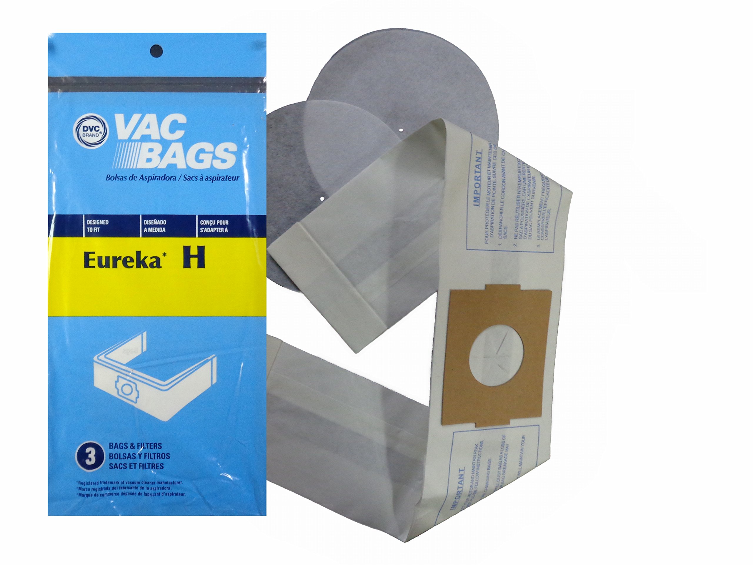 Eureka Vacuum Bags - Disposable H-Style (3 Bags & Filters) Compatible with 500, 600, 700, 1500, 3200, 3400 Series & Models 1240, 1250 - Perfect for Home & Office Cleaning