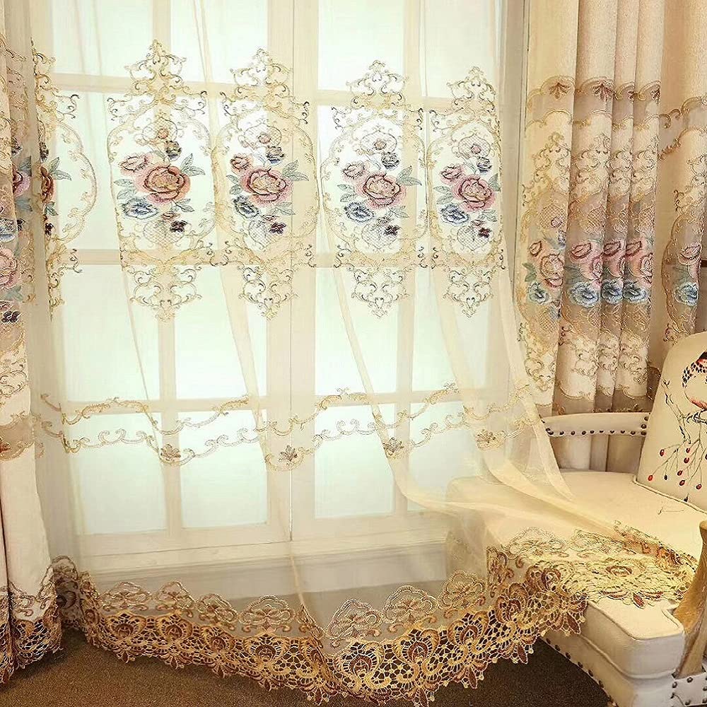 TIYANA 54x96 Inch Embroidered Sheer Window Curtains - 1 Panel, Rod Pocket Top, Light Filtering for Living Room & Bedroom Decor