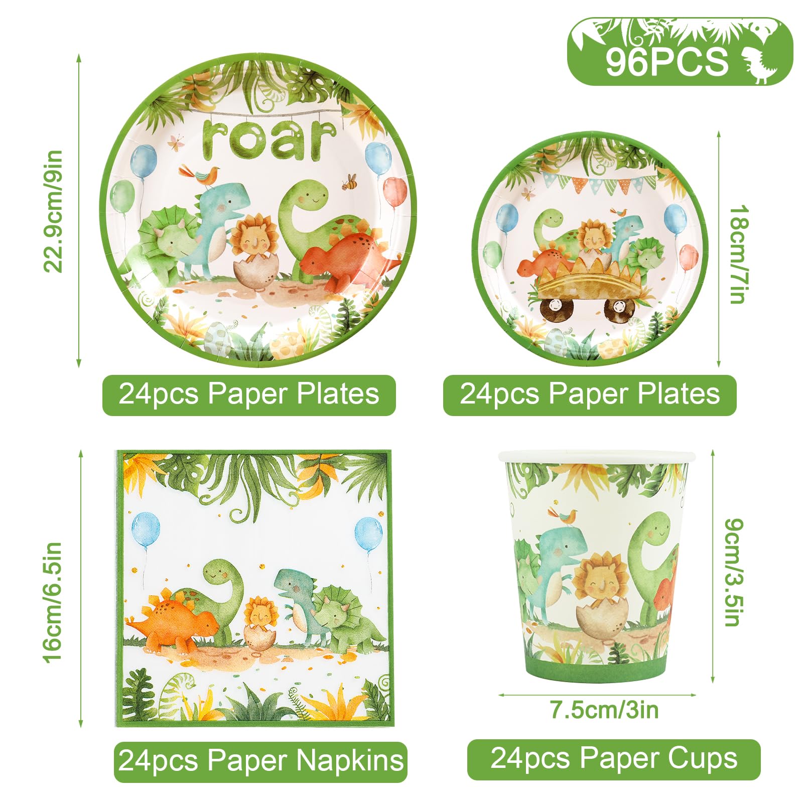 Dinosaur Birthday Party Supplies - 96pcs Dinosaur Themed Plates & Napkins Set for Boys Birthday, Baby Shower & Kids Party Decorations | Perfect for Jurassic Theme Parties, Dino Lover Celebrations & Prehistoric Decor
