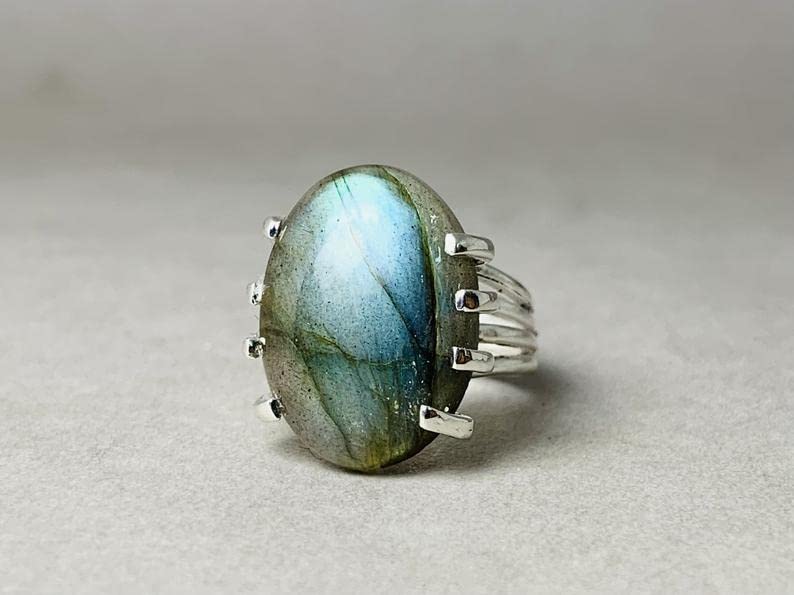 Oval Labradorite Ring - 925 Sterling Silver Gemstone Jewelry, Handmade Statement Ring for Women, Unique Gift for Her | Perfect for Weddings, Parties & Everyday Wear