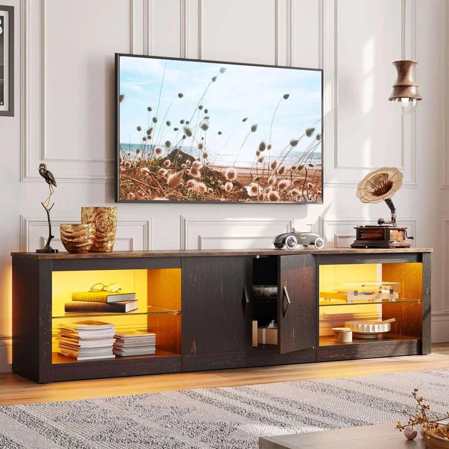 Bestier 70/80 Inch Modern TV Stand with LED Lights - Entertainment Center for 75/80/85 Inch Flat Screen TVs - Perfect for Living Room, Home Theater & Gaming Setup