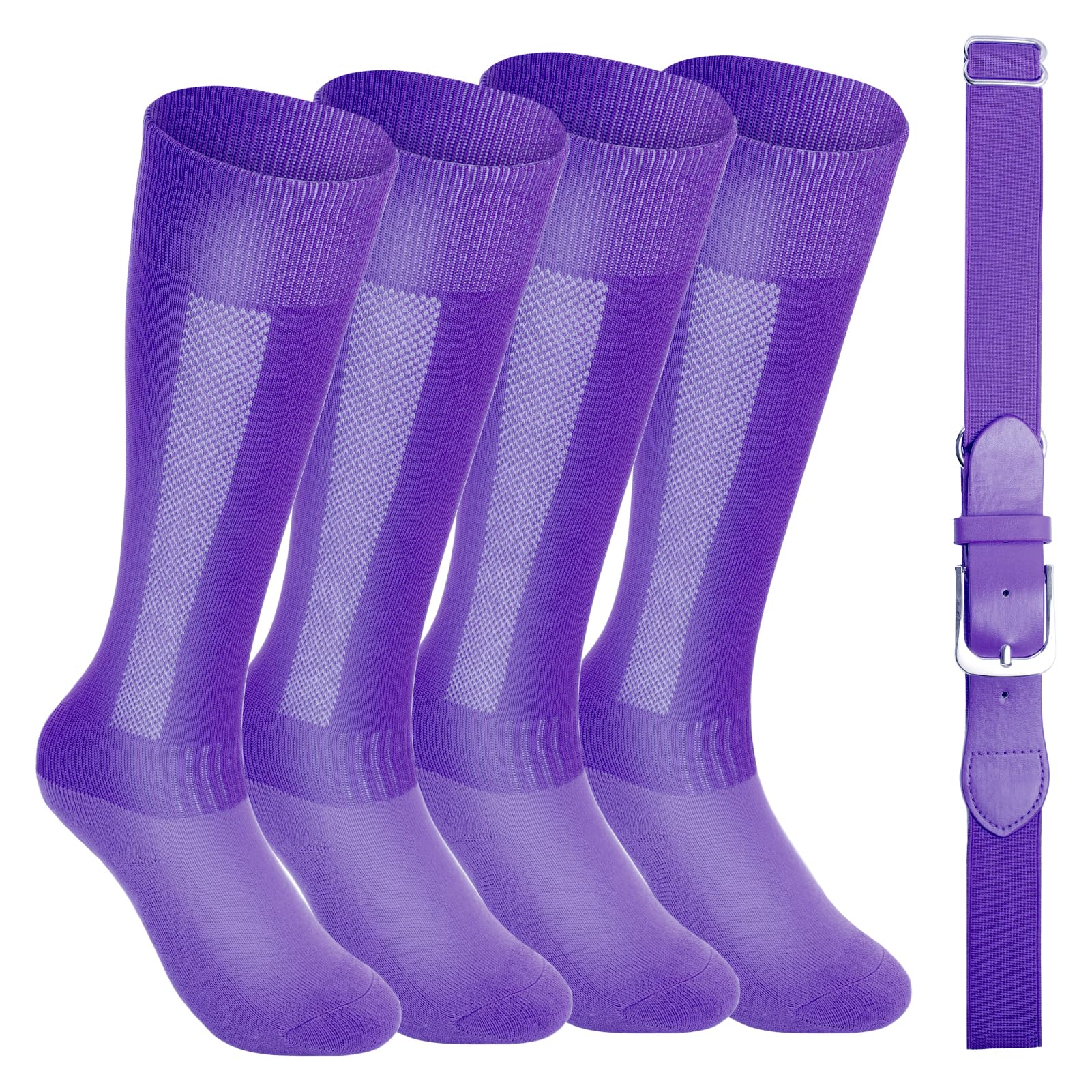 Baseball & Softball Socks with Elastic Waist Belt Combo - Youth & Adult Sizes (2 Pairs Socks + 1 Belt) - Perfect for Baseball Games, Practice & Sports Uniforms