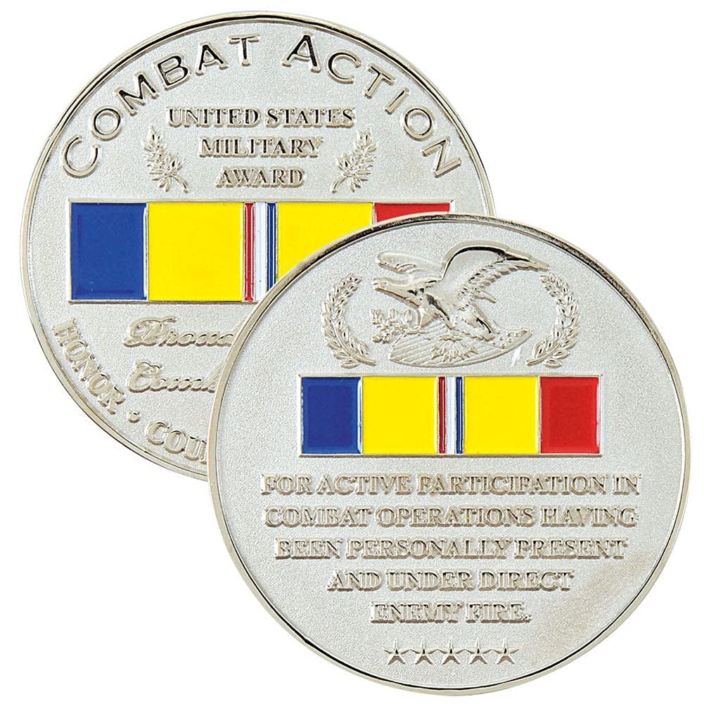 MEDALS OF AMERICA EST. 1976 Combat Action Ribbon Challenge Coin - Military Collectible Gift for Veterans, Soldiers & History Enthusiasts - Perfect for Display, Commemoration & Appreciation Ceremonies